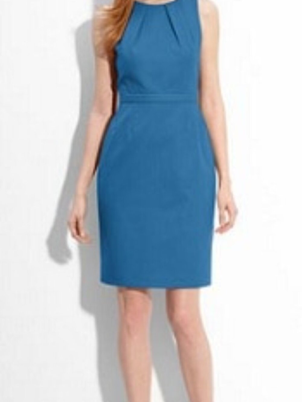 J. Crew Suiting - Cobalt Blue Sheath Dress - Gathered Neckline, Knee Length (2)